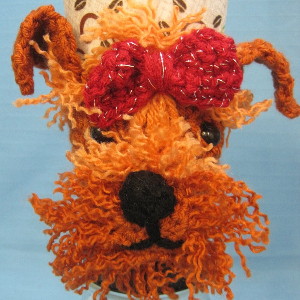 Yorkie Yorkshire Terrier RED Crochet Handmade Cup Cozy Holder  Handmade Figurine